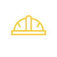 Yellow outline of a construction hard hat on a black background, representing All Purpose Paving’s commitment to safety and quality work.