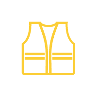 Icon of a reflective safety vest in yellow, shown on a plain yellow background. The vest features two horizontal stripes near the waist and a sleeveless design—ideal for All Purpose Paving or any roadside work.